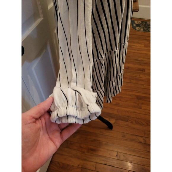 SOLD Maeve by Anthropologie White/Navy Striped Tiered Babydoll Top XL Boho - Picture 6 of 7